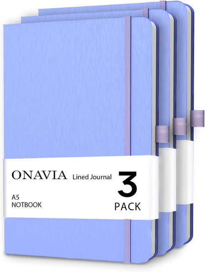 ONAVIA A5 College Ruled Notebook 3 Pack, Hardcover Lined Journals for School Notes, Study, Homework, Class Writing and Journaling, 160 Pages (80 Sheets), 5.8 x 8.3 in, Pink