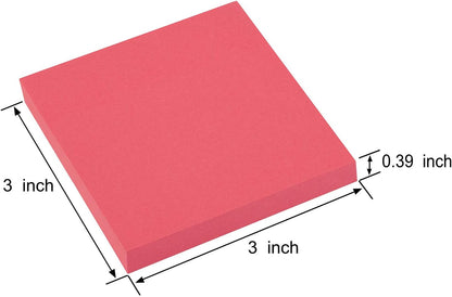 ZCZN 400 Sheets Pop-up Sticky Notes, 3 x 3 Inches, 4 Pads Bright Color Self-Stick Notes, 100 Sheets/Pad, Pink
