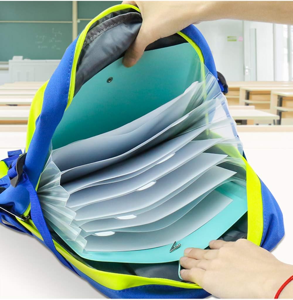 Vertical Expanding Accordion Folder with 7 Pockets Paperwork Organizer Document Wallet Briefcase Business File Organizer Bag A4 Letter Size Elastic Rope Closure Light Blue