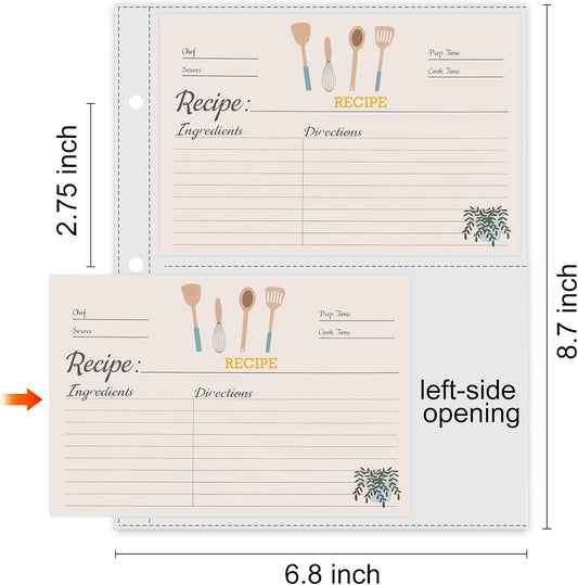 50 Pack Recipe Card Page Protectors, Easy Storage, 4x6 Inch Recipe Card Sleeves, 2 Pockets Per Page, Sheet Protectors for 8.5 x 11.5 Inch 3 Ring Binder, Recipe Binder Refill Pages