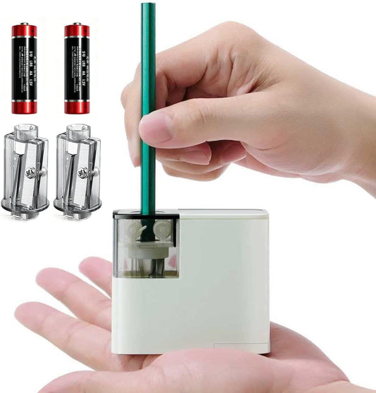 Electric Pencil Sharpener with Battery, Battery Powered,for Colored Pencils Handheld Pencil Sharpener,Portable Sharpener, Two Replacement Blades for in for 6-8mm Pencils for Office/Home/School