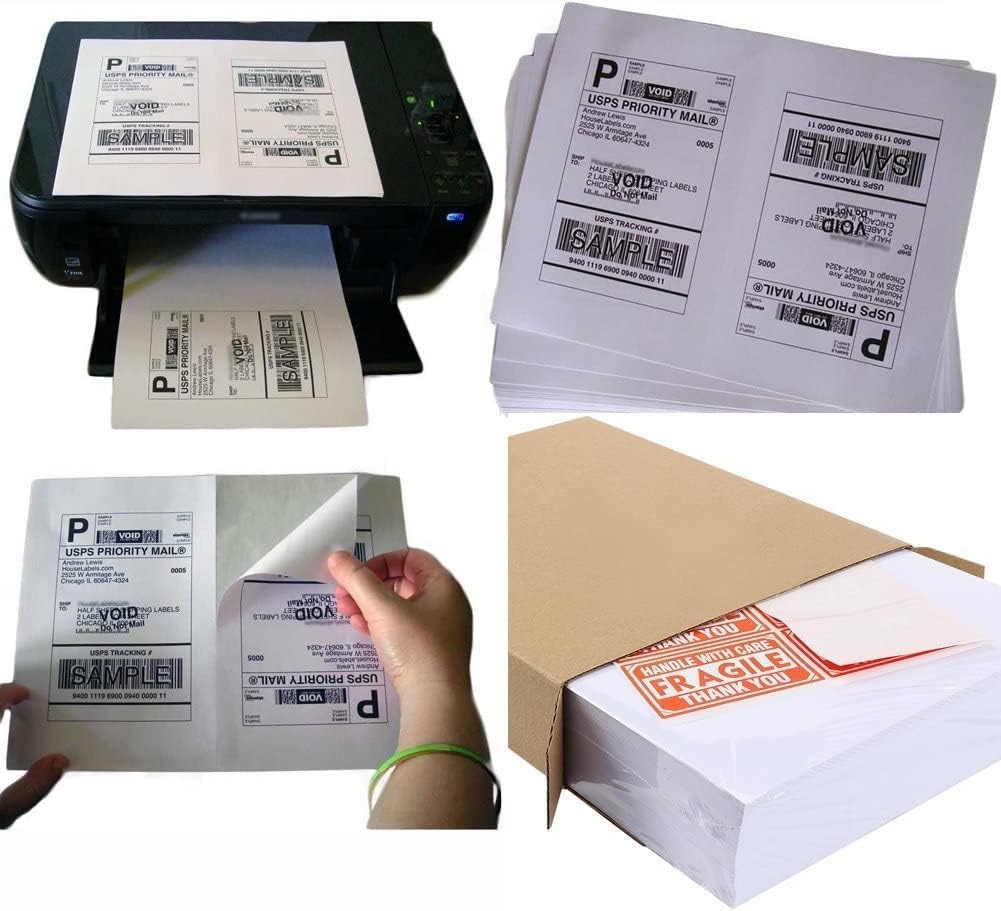 MFLABEL Half Sheet Shipping Labels - 200 Self Adhesive Sticker Sheets for Laser & Inkjet Printers, Waterproof & Smudge-Free, with 12 Free Fragile Labels for Packaging, Shipping and Crafting - Colors A