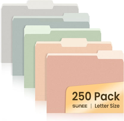 SUNEE Manilla Folders Letter Size (8.5 x 11 inches), 250 Per Box, 1/3 Cut Tab for Easy Labeling and Organization, Durable Standard Paper for Home, Office, School Filing