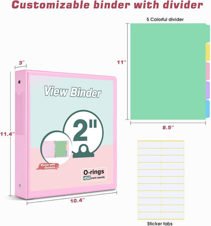 3 Ring Binder 1.5 inch，Cute Binder Organizer with 5 Tab Dividers Fits 175 Sheets of 8.5x11 Paper,Customizable Clear Cover with Inside Pockets,Aesthetic 1.5" Three Ring Binders for School Office,Purple