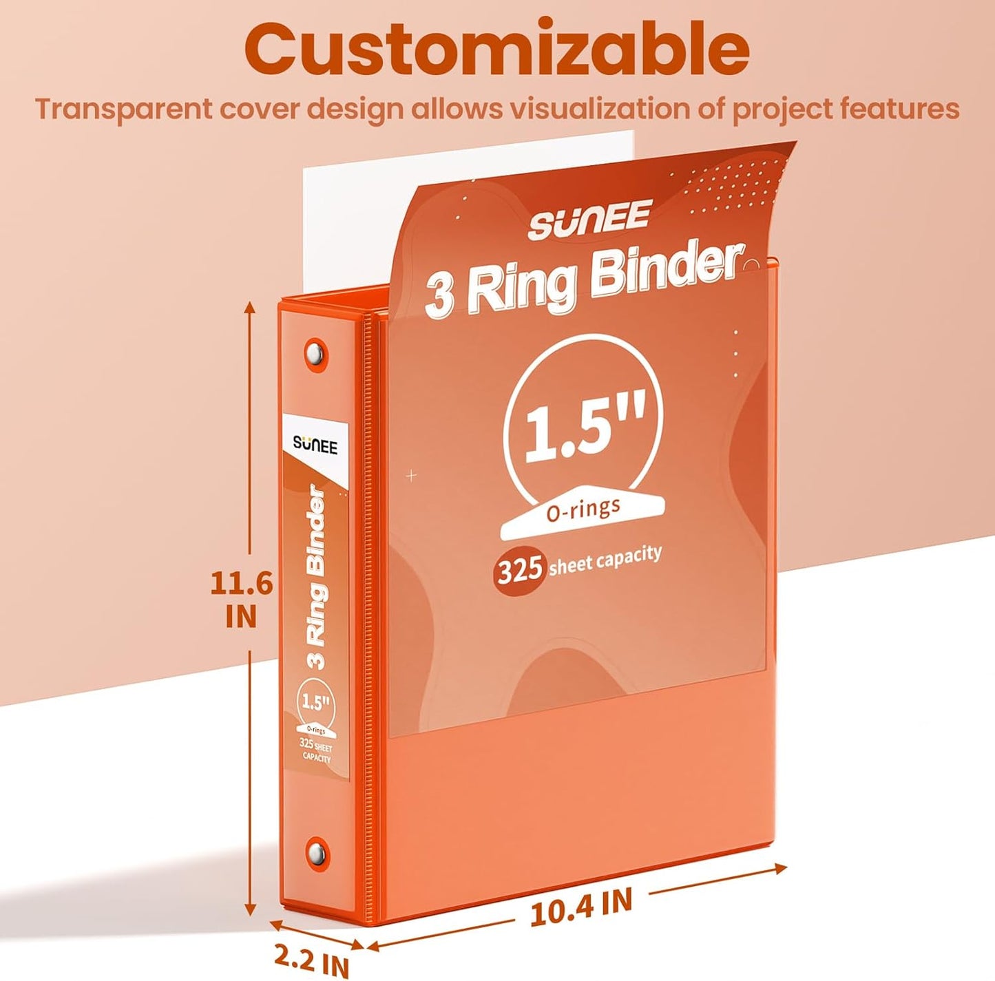 SUNEE 3 Ring Binder 3 Inch 1 Pack, Clear View Binder Three Ring PVC-Free (Fit 8.5x11 Inches) for School or Office Supplies, Pink