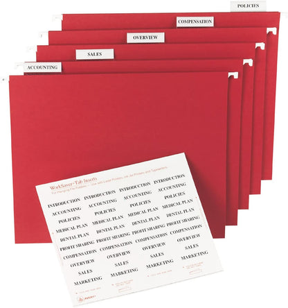 Avery Printable Tab Inserts for Hanging File Folders, 1/2" x 2", 1/5 Cut, White, 100 Index Tab Inserts (11136)