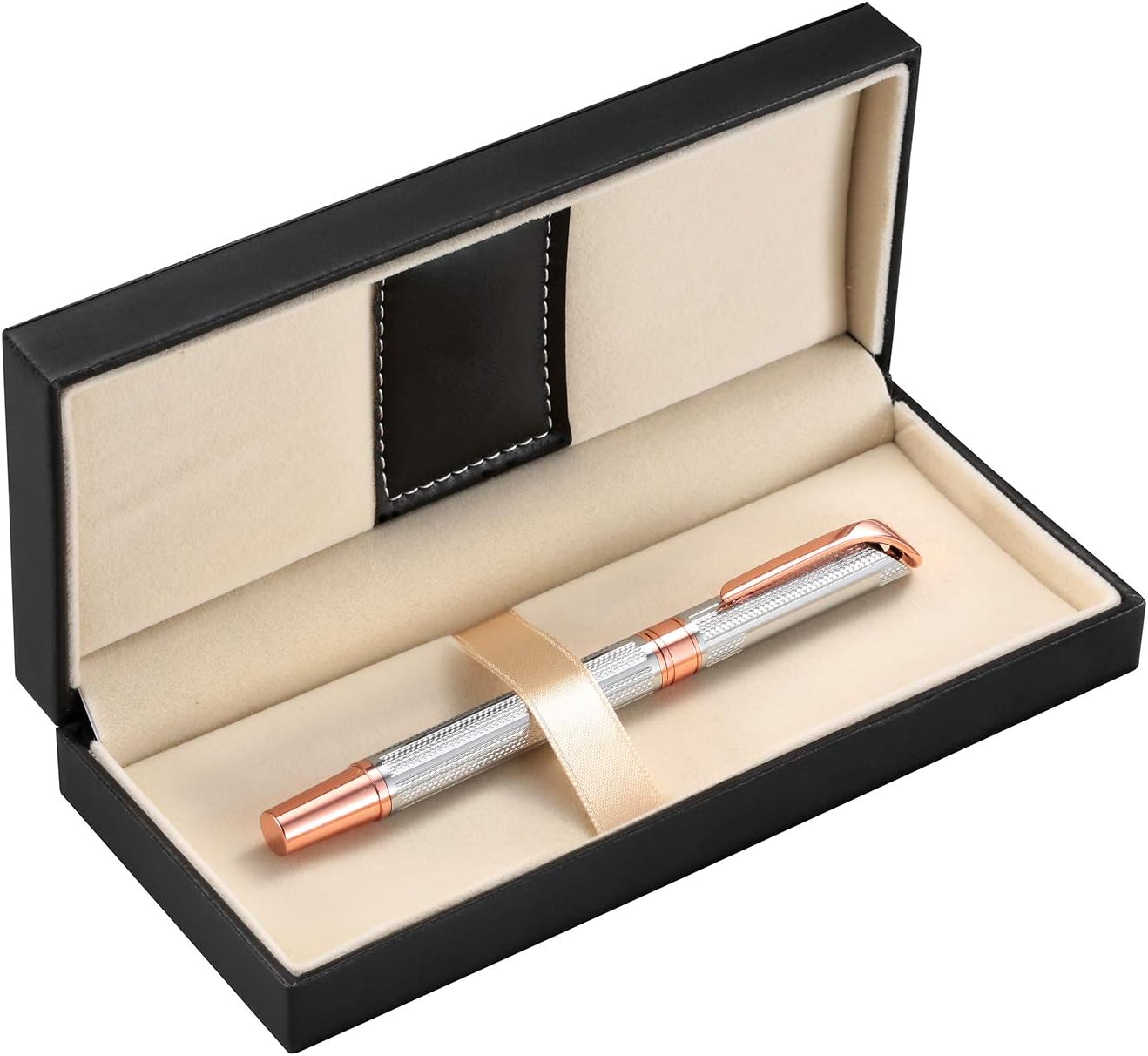 Penneed Rollerball Pen Liquid Ink Pens for Women Luxury Box Gel Pen Black Ink Fancy Pen Refillable for Executive, Office, Professional, Birthday Gift G5 (Rose Gold)