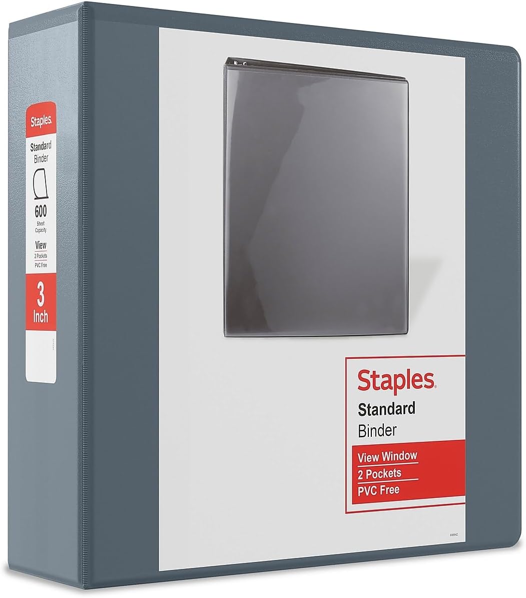 Staples Standard 2-Inch 3-Ring View Binder, Holds Up to 450 Sheets, Orange, Durable Binder for Office & School