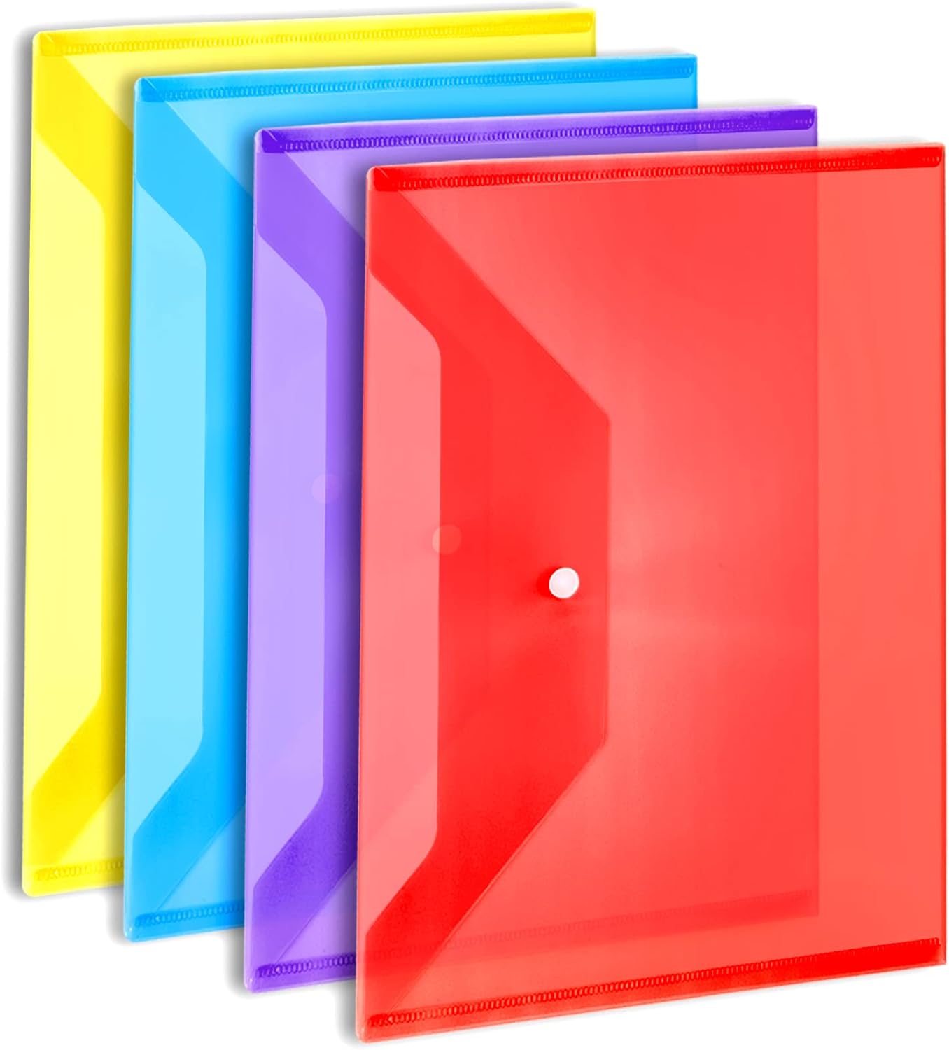 LEOBRO File Folders, 24 PCS Plastic Folders for Documents, A4 Plastic Envelopes with Snap Closure, Letter Size Clear Envelopes Folders, Reusable File Bags, Document Holder