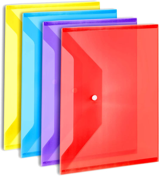 LEOBRO File Folders, 24 PCS Plastic Folders for Documents, A4 Plastic Envelopes with Snap Closure, Letter Size Clear Envelopes Folders, Reusable File Bags, Document Holder