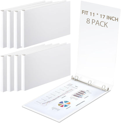 8 Pcs 3 Ring Binders Rings Heavy Duty View D Ring Binders Economy Holds 11" x 17" Paper for Artwork Blueprints, Office, Home, Work Places(White,3 Inch)