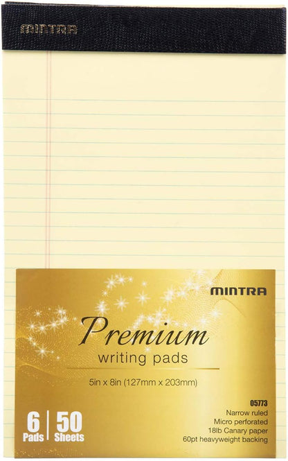 Mintra Office Colorful Legal Pads - Includes 2 Blue, 2 Pink, and, 2 Green Writing Pads, Micro Perforated Lined Sheets, Ideal for Professional & Personal Use, 5"x8" Narrow Ruled, 6 pack Basic Pastel