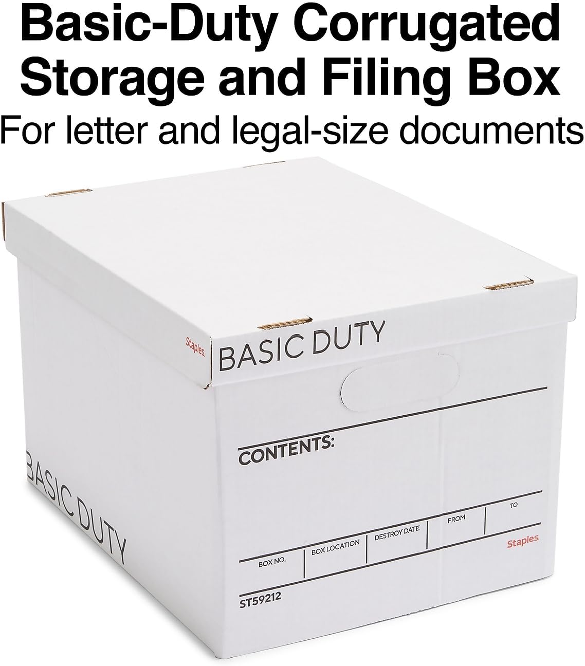 STAPLES Corrugated File Box Lift Off Lid, Letter/Legal Size, White/Black, 10/Pack