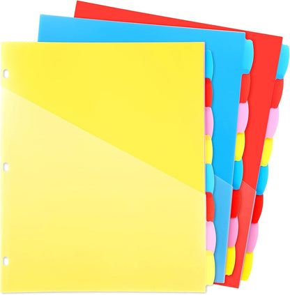 WOT I Durable 5-Tab Binder Dividers with Clear Pocket - 3 Sets, Reusable Plastic Dividers for 3 Ring Binder, 5 Vibrant Colors, Tear-Resistant, Total 15 Tabs (School & Office Supplies)