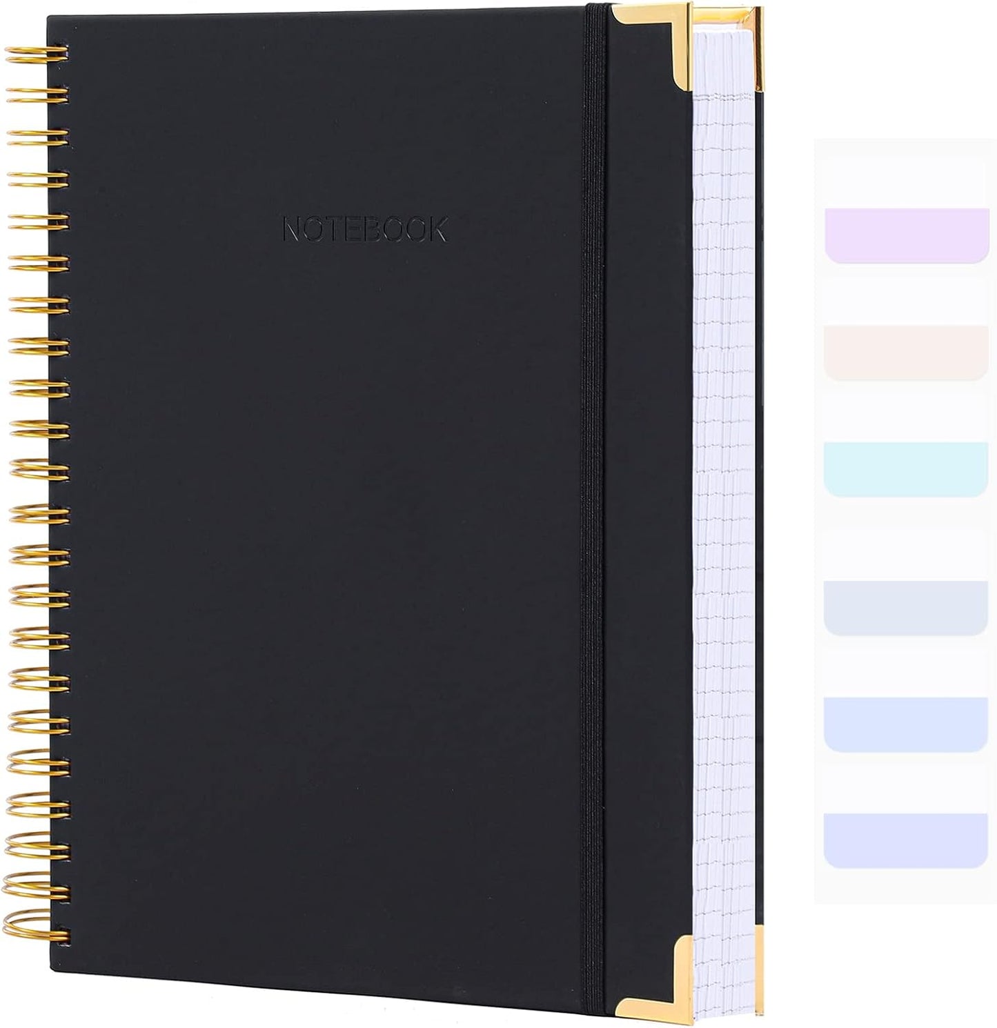 Spiral Notebook, College Ruled Notebook Journal, 7” x 10”, 300 Pages Leather Writing Journal for Women Men, B5 Hardcover Notebook for Work School, 24pcs Index Tabs, Light Blue