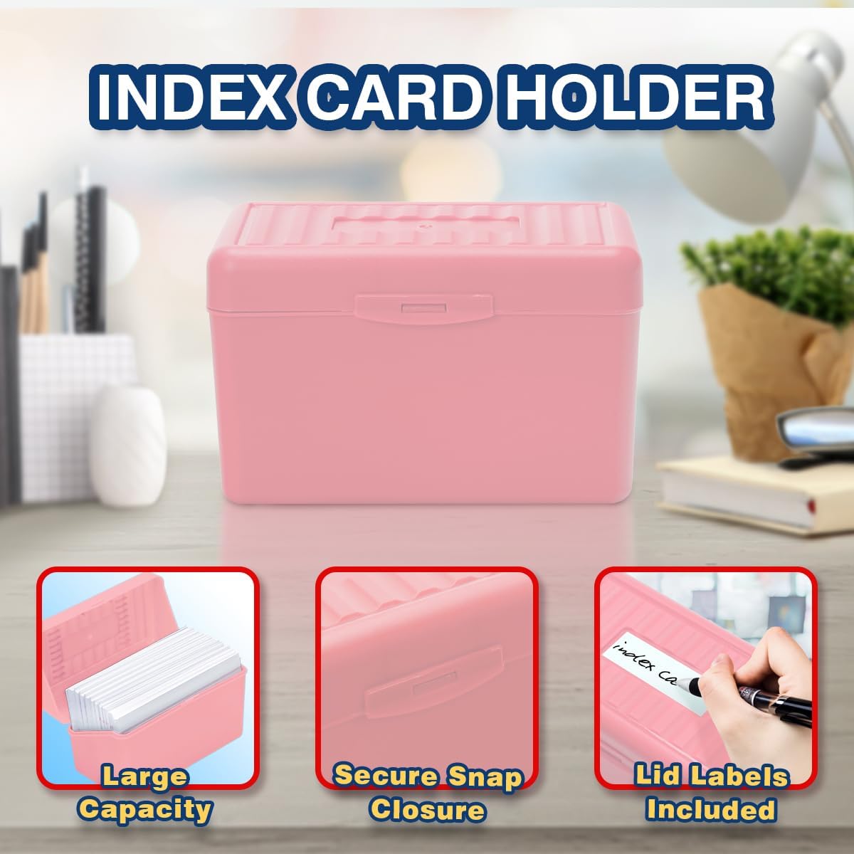 H4D 3x5 Index Card Holder with 100 Heavyweight Ruled Index Cards and 25 Plastic Dividers, Black