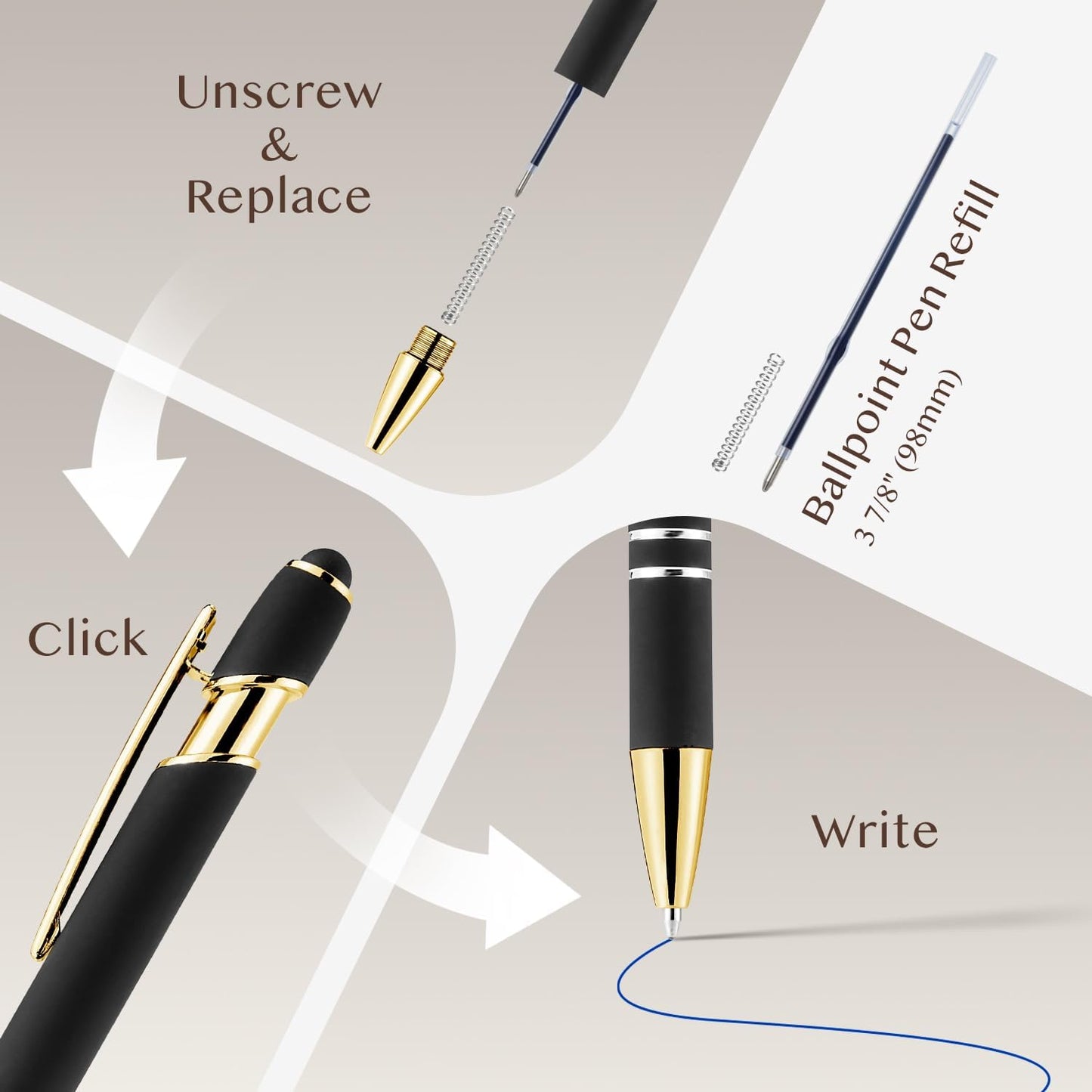 LINFANC 36pcs Ballpoint Pen Refills Blue Ink Medium Point 1.0mm Tip Smooth Writing Pen Refill (36 Blue)