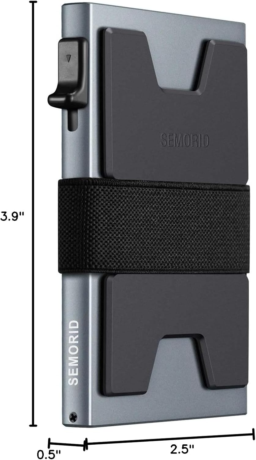SEMORID Slim Aluminum Card Holder Wallet for Men, Durable Expandable Backplate, RFID Blocking Minimalist Metal Pop Up Wallet, Holds 12+ Cards Plus Cash (Black)