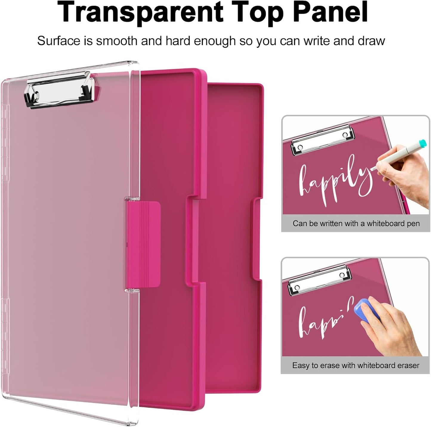 Piasoenc Clipboard with Storage, 8.5 x 11 Clip Boards with 2 Storage Case and A4 Paper Folder, Clear Dry Erase Top Panel, Heavy Duty Plastic, Folio & Side Opening, for Nurses, Teachers, Lawers,Black