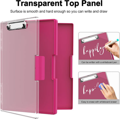 Piasoenc Clipboard with Storage, 8.5 x 11 Clip Boards with 2 Storage Case and A4 Paper Folder, Clear Dry Erase Top Panel, Heavy Duty Plastic, Folio & Side Opening, for Nurses, Teachers, Lawers,Black
