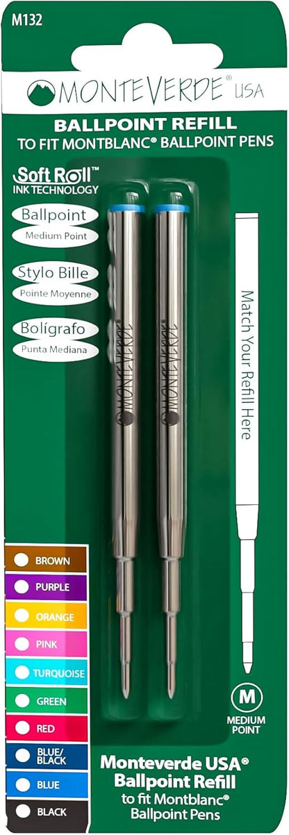 Monteverde USA Capless Ceramic Gel Refills to Fit Montblanc Ballpoint Pens, Fine Point Black Ink, Converts to Capless Rollerball, 2-Pack (M132BK)