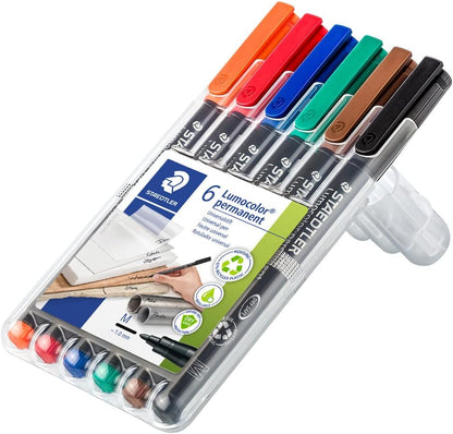 STAEDTLER Lumocolor Permanent Pen 317 Medium 1.0mm Line - Assorted Colours (Pack of 8) (317 WP8 ST), pack of 8