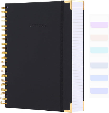 Spiral Notebook, College Ruled Notebook Journal, 7” x 10”, 300 Pages Leather Writing Journal for Women Men, B5 Hardcover Notebook for Work School, 24pcs Index Tabs, Light Blue