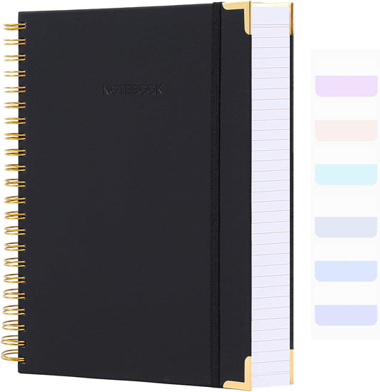 Spiral Notebook, College Ruled Notebook Journal, 7” x 10”, 300 Pages Leather Writing Journal for Women Men, B5 Hardcover Notebook for Work School, 24pcs Index Tabs, Light Blue