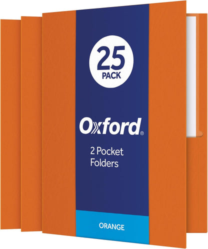 Oxford Twin-Pocket Folders, Textured Paper, Letter Size, Dark Blue, Holds 100 Sheets, Box of 25 (57538EE)