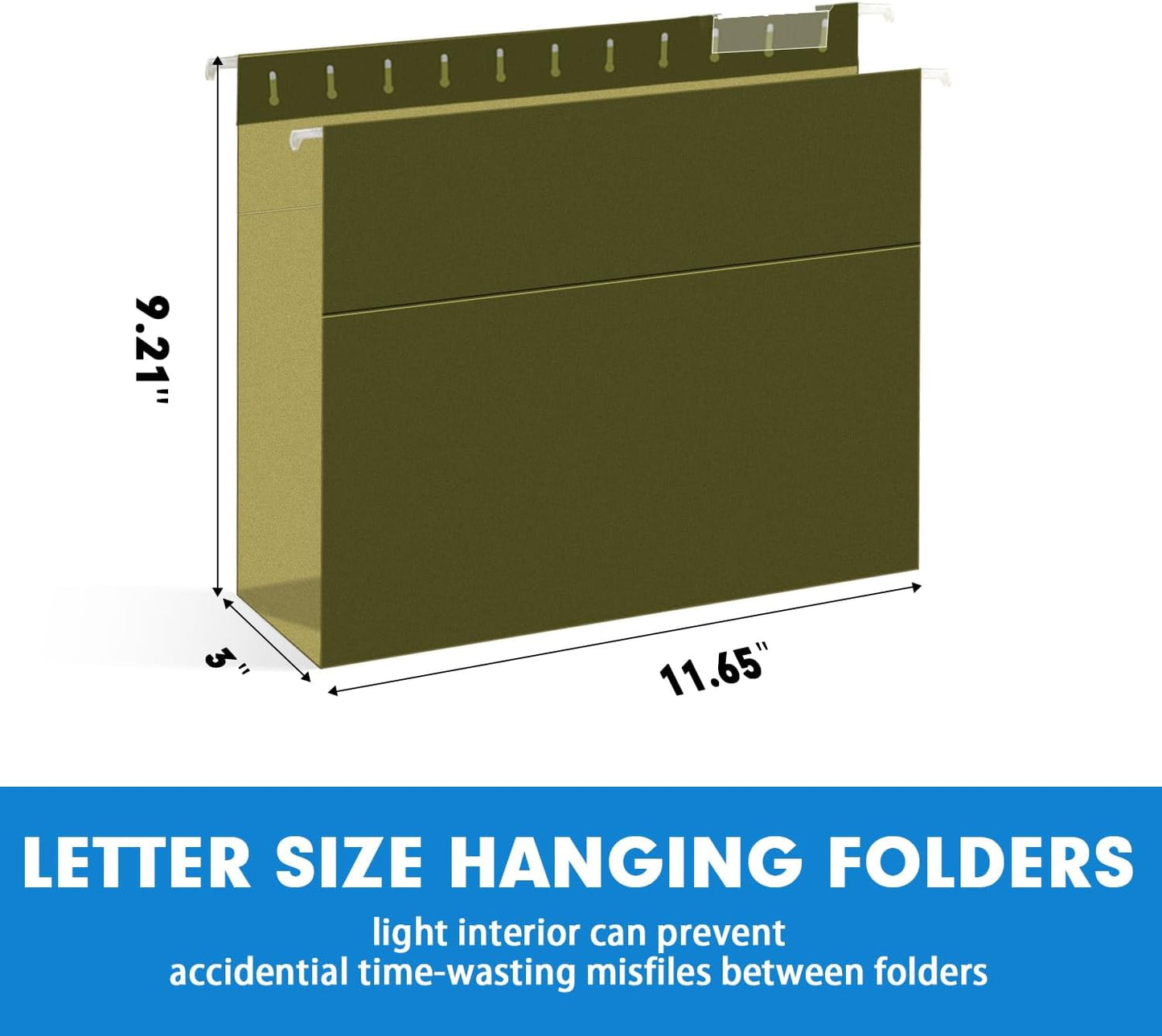Hanging File Folders, RAZCC 30 Pack Letter Size Reinforced Hanging Folders with Heavy Duty 2 Inch Expansion for Bulky Files, Filing Cabinet, Adjustable Tabs, Green