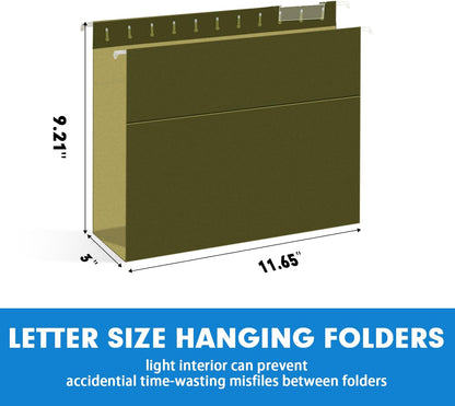 Hanging File Folders, RAZCC 30 Pack Letter Size Reinforced Hanging Folders with Heavy Duty 2 Inch Expansion for Bulky Files, Filing Cabinet, Adjustable Tabs, Green