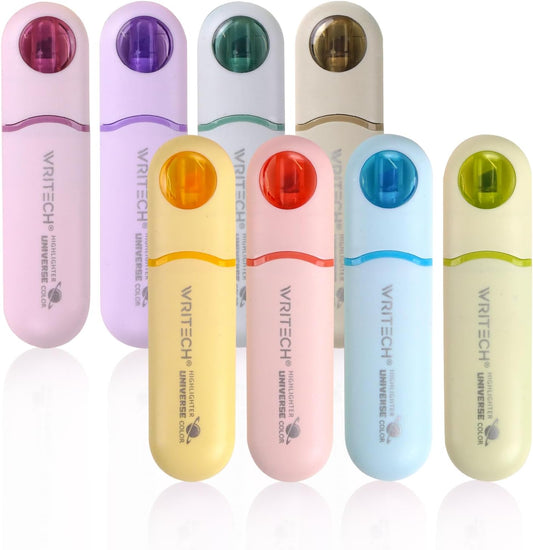 WRITECH Aesthetic Chisel Tip Highlighters: Assorted Neon Colors Cute Marker Pens Soft Tip Multi Colored No Bleed Smudge Smear for Highlighting Journaling Drawing 8ct.