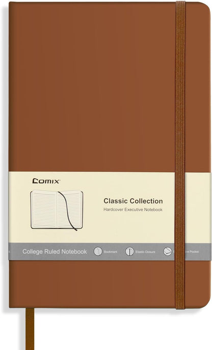 Comix 6 Pack Lined Journal Notebooks for Work, 240 Pages, 5.5"x8.3", Black, Hardcover, A5 Medium College Ruled, Journaling Notebooks for Notes-Taking, Fits for Office School Home