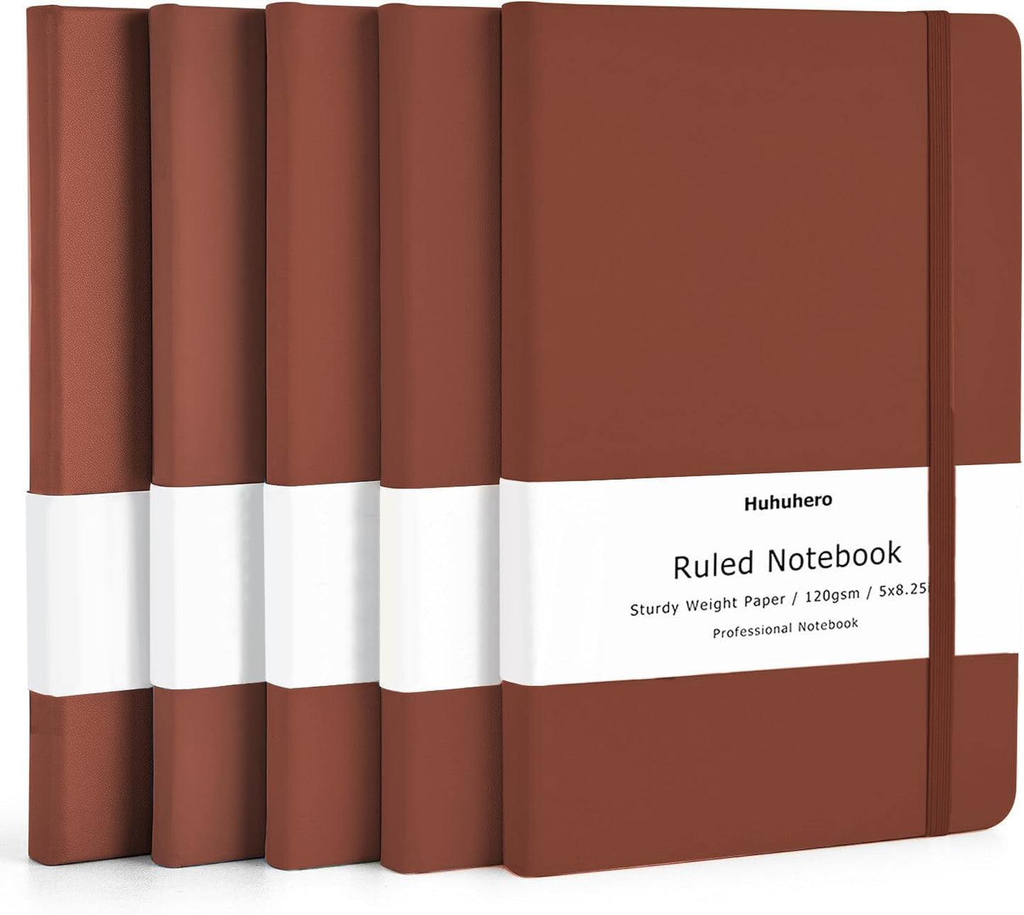 Huhuhero 5 Pack Lined Journal Notebooks, Hardcover Notebook for Work School Office, 5"×8.25", 120Gsm Thick Ruled Writing Journals for Note Taking Business, Black