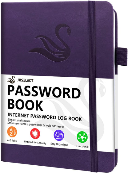 Elegant Password Book with Alphabetical Tabs - Hardcover Password Book for Internet Website Address Login - 5.2" x 7.6" Password Keeper and Organizer w/Notes Section & Back Pocket (Turquoise)
