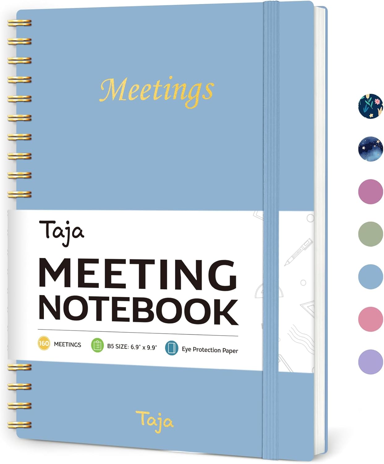 Taja Meeting Notebook for Work Organization - Work Planner Notebook with Action Items, Agenda Planner for Note Taking, 160 Pages (6.9" X 9.9") Project Organizer for Men & Women - Blue
