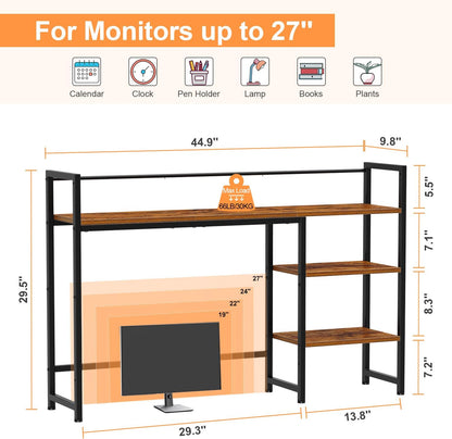 Snughome Desk Shelf, 38.6" Desktop Organizer Shelf, Desk Hutch for Computer Monitor, 4 Tier Desk Display Rack, Wood Desktop Bookshelf Storage Rack for Home Office Dorm, Rustic Brown | Desk Hutch, Computer Monitor, Desktop Display Rack, Home Office Dorm