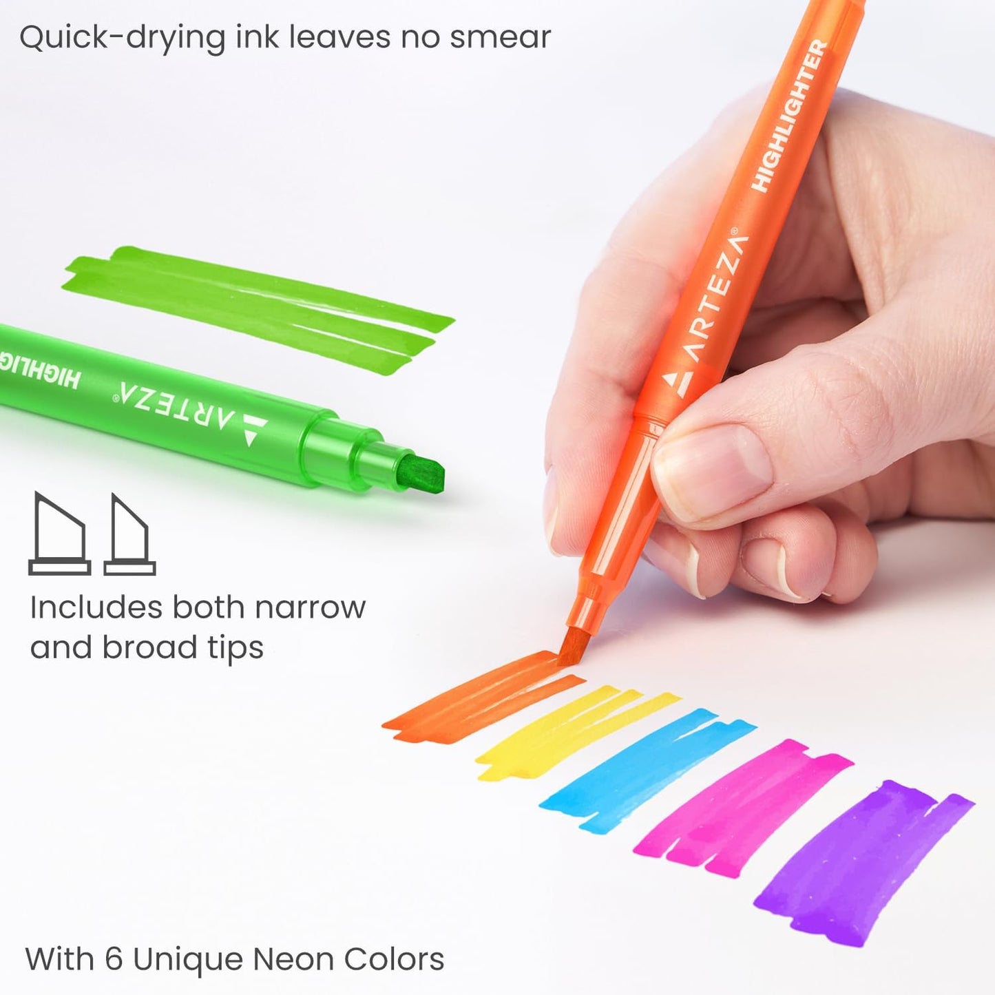ARTEZA Highlighters, Bulk Set of 60 Neon Colors with Broad & Narrow Chisel Tips, Quick-Dry Smear-Resistant Ink for Office, Journaling, Planning & Notes