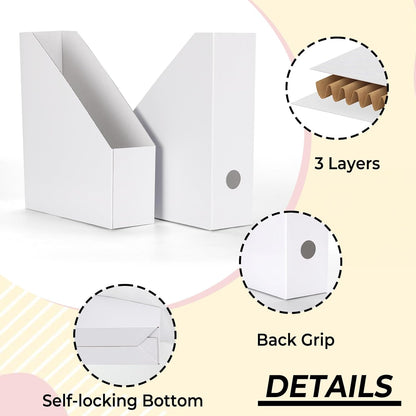EXYGLO 12 Pack Brown Magazine File Holder, Cardboard Magazine Rack with Label, Foldable Storage Organizer Box for Book, Documents, 10x3.3x12 Inches