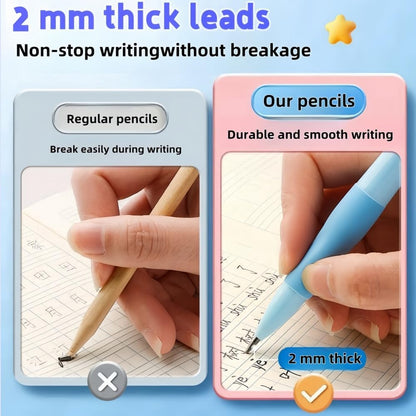 Handwriting thick mechanical pencils with grip: 2.0MM HB Pencil for kids with 14 leads (6 pack)