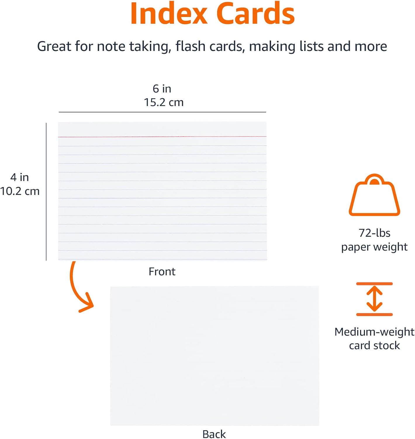 Amazon Basics Ruled Lined Index Cards for Study, Notes and Recipes, White, 3" x 5", 1,000 Count (10 Pack of 100)