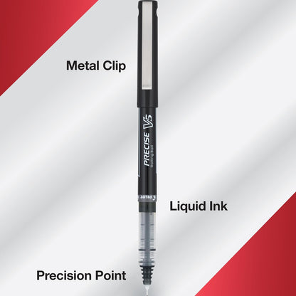 PILOT Precise V5 Stick Liquid Ink Rolling Ball Stick Pens, Extra Fine Point (0.5mm) Black Ink, 5-Pack (26010)