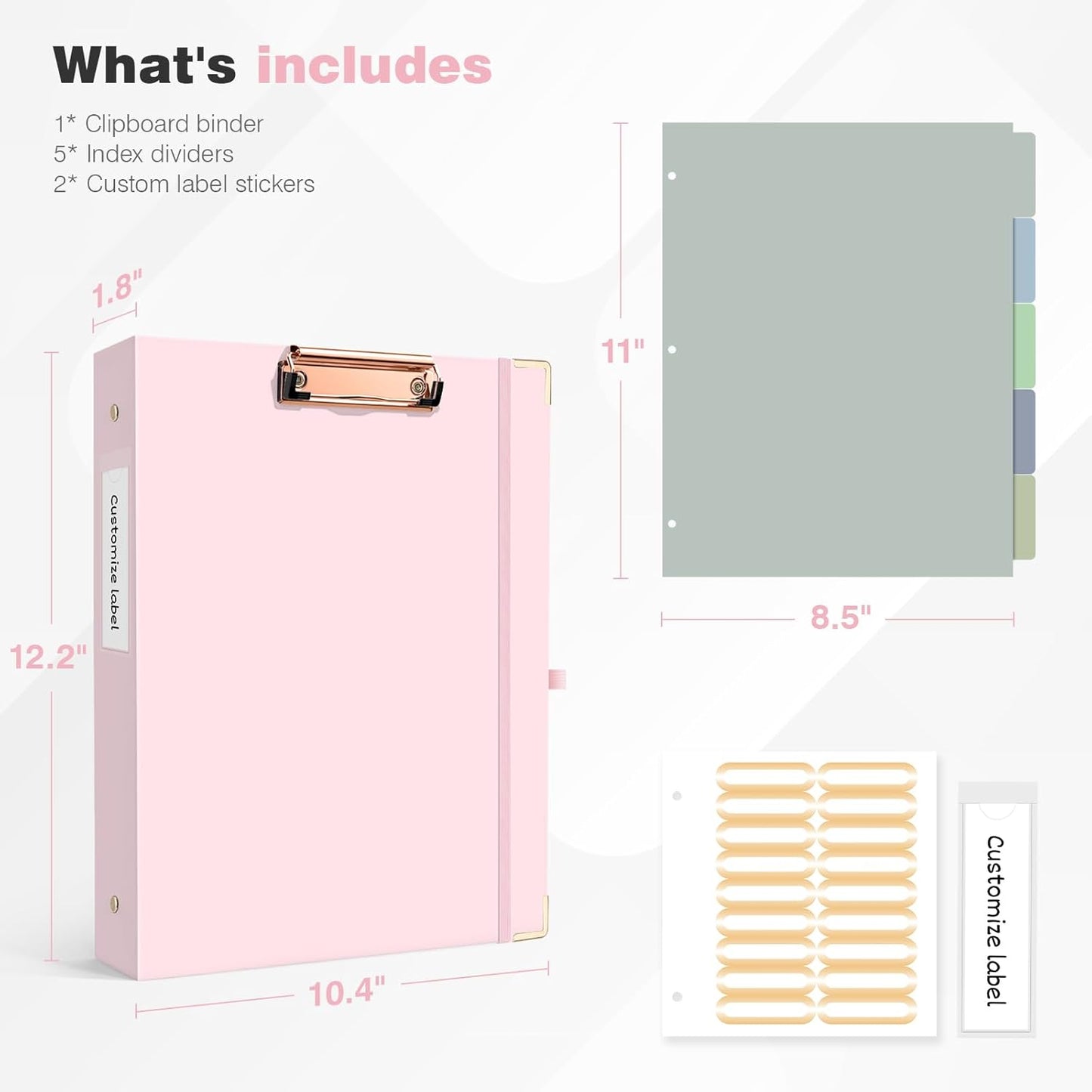 Ospelelf Binder 3 Ring 1 Inch, Floral Round Ring Clipboard Binder for Letter Size with 5 Tab Dividers, File Folder Labels, for School and Office Supplies