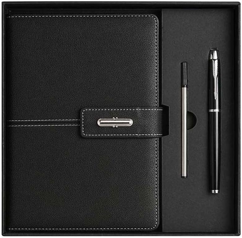 A5 Notebook Journal Leather Journal Hardcover With Pen Set for Work School Writing Business Notebook 200 pages + pen refill + gift box packaging(Blue)