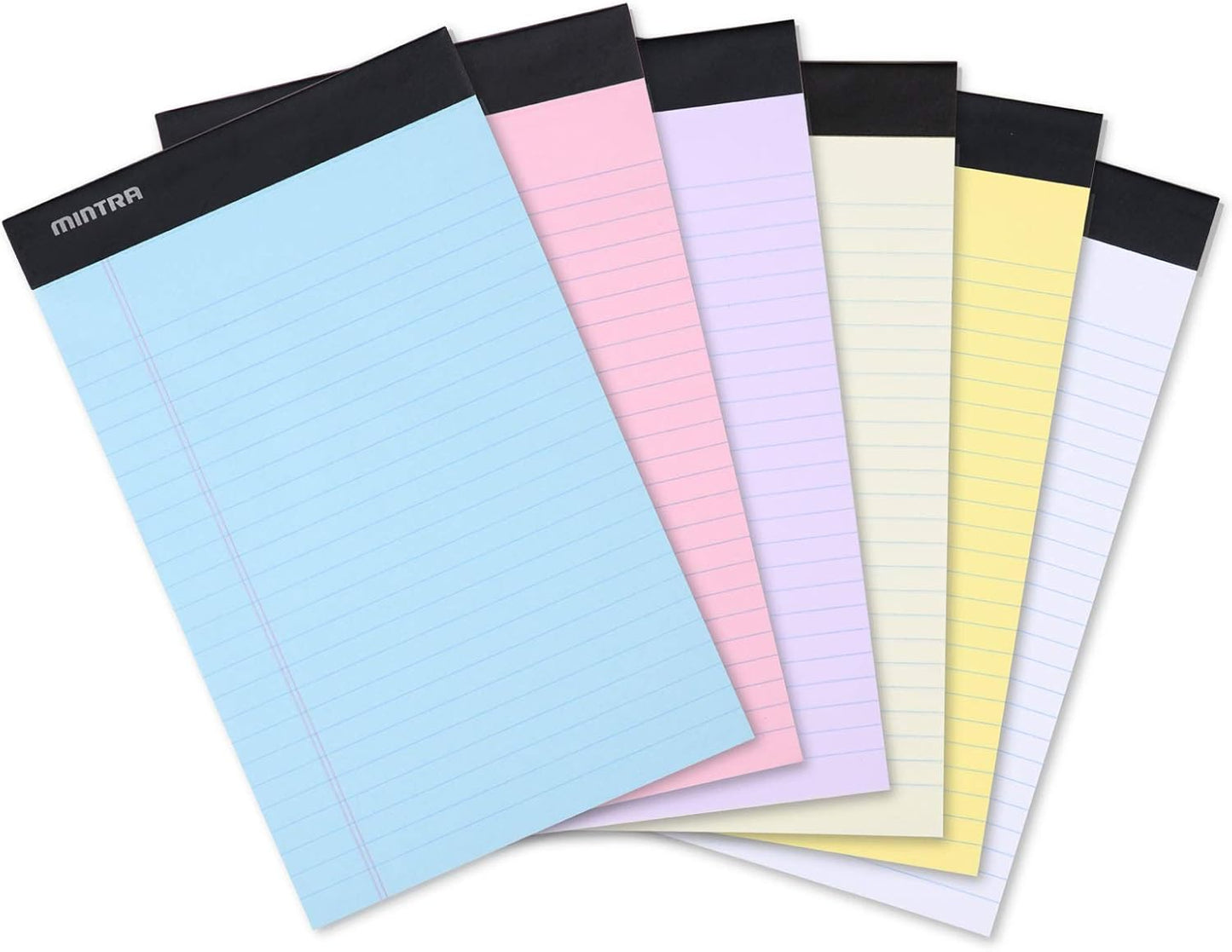 Mintra Office Colorful Legal Pads - Includes 2 Blue, 2 Pink, and, 2 Green Writing Pads, Micro Perforated Lined Sheets, Ideal for Professional & Personal Use, 5"x8" Narrow Ruled, 6 pack Basic Pastel