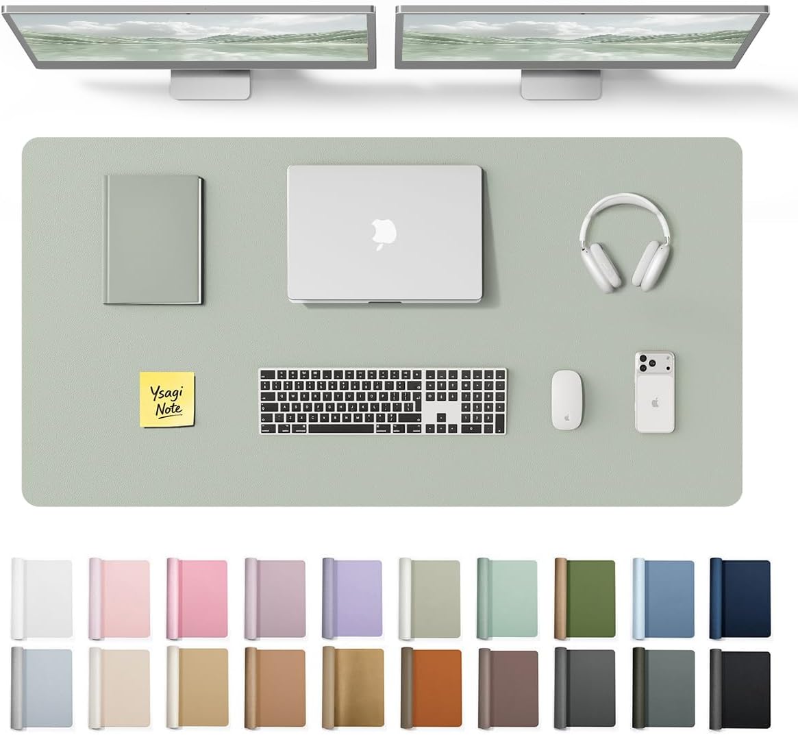 YSAGi Leather Desk Pad Protector, Office Desk Mat, Large Mouse Pad, Non-Slip PU Leather Desk Blotter, Waterproof Laptop Desk Writing Pad for Office and Home (23.6" x 13.8", Eggshell) - Colors B
