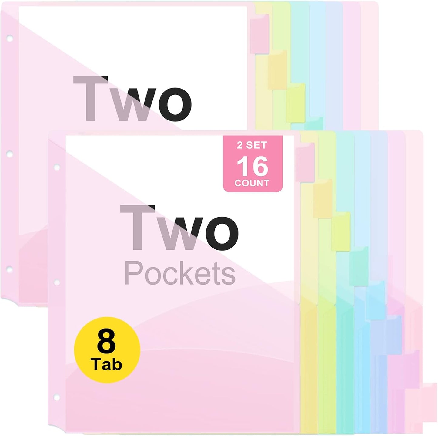 8 Count Binder Dividers with Two Pockets, 8 Tabs Binder Dividers for 3 Ring Binder Letter Size, Durable Plastic Binder Divider with Tabs, Insertable Big Tabs, 1 Set, Pastel