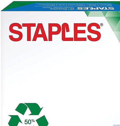 Staples 100% Recycled 8.5-Inch x 11-Inch Copy Paper 20 lbs 92B 500/Ream 10 Ream/Count, For Office, School & Home