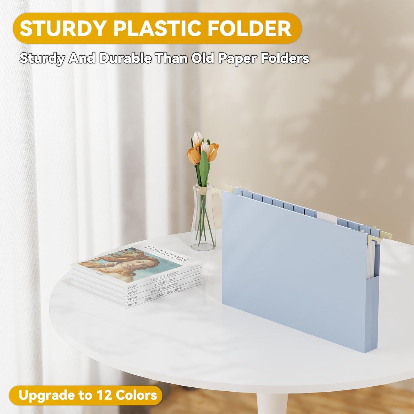 Letter Size Hanging File Folders Extra Capacity,2" Expandable Plastic Hanging File Organizer for Filing Cabinet Office Home,12 Pack Sturdy Pastel Heavy Duty Hang Folder with Tabs,for File Box