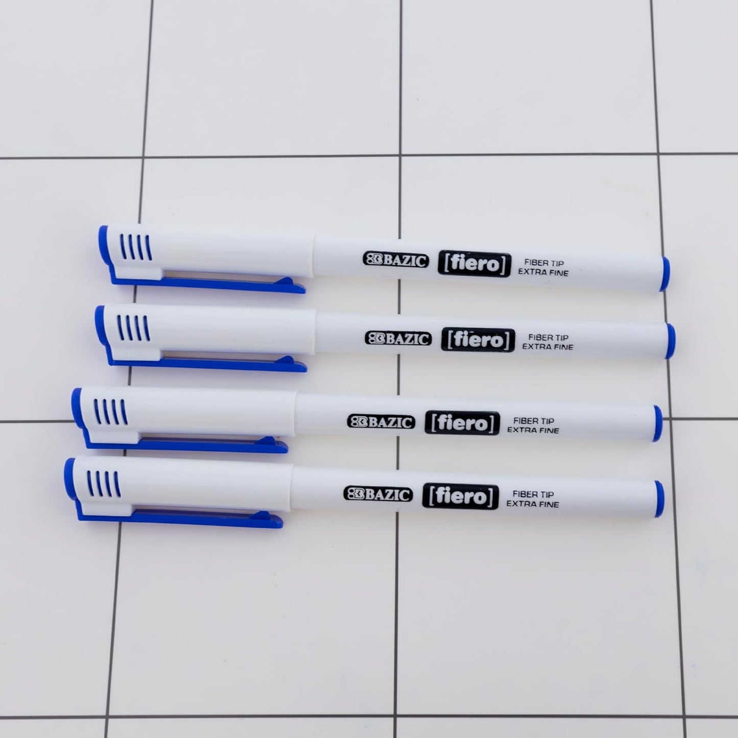 BAZIC Products Fiero Fiber Tip Pen, Fineliner Pens 0.4mm Blue Color Extra Fine Point, Writing Drawing for Graphic Office School (4/Pack), 1-Pack